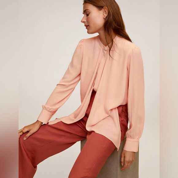 Mango Flowy Shirt With Jewel Pearl Button New - Picture 2 of 7